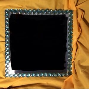 NWT wall mirror 11.75” x 11.75” square framed with turquoise glass bubbles